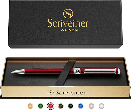 Scriveiner Deep Crimson Ballpoint Pen - Stunning Red Lacquer Luxury Pen, Chrome Finish, Schmidt Black Refill, Best Ball Pen Gift Set for Men & Women, Professional Executive Office, Nice Designer Pen