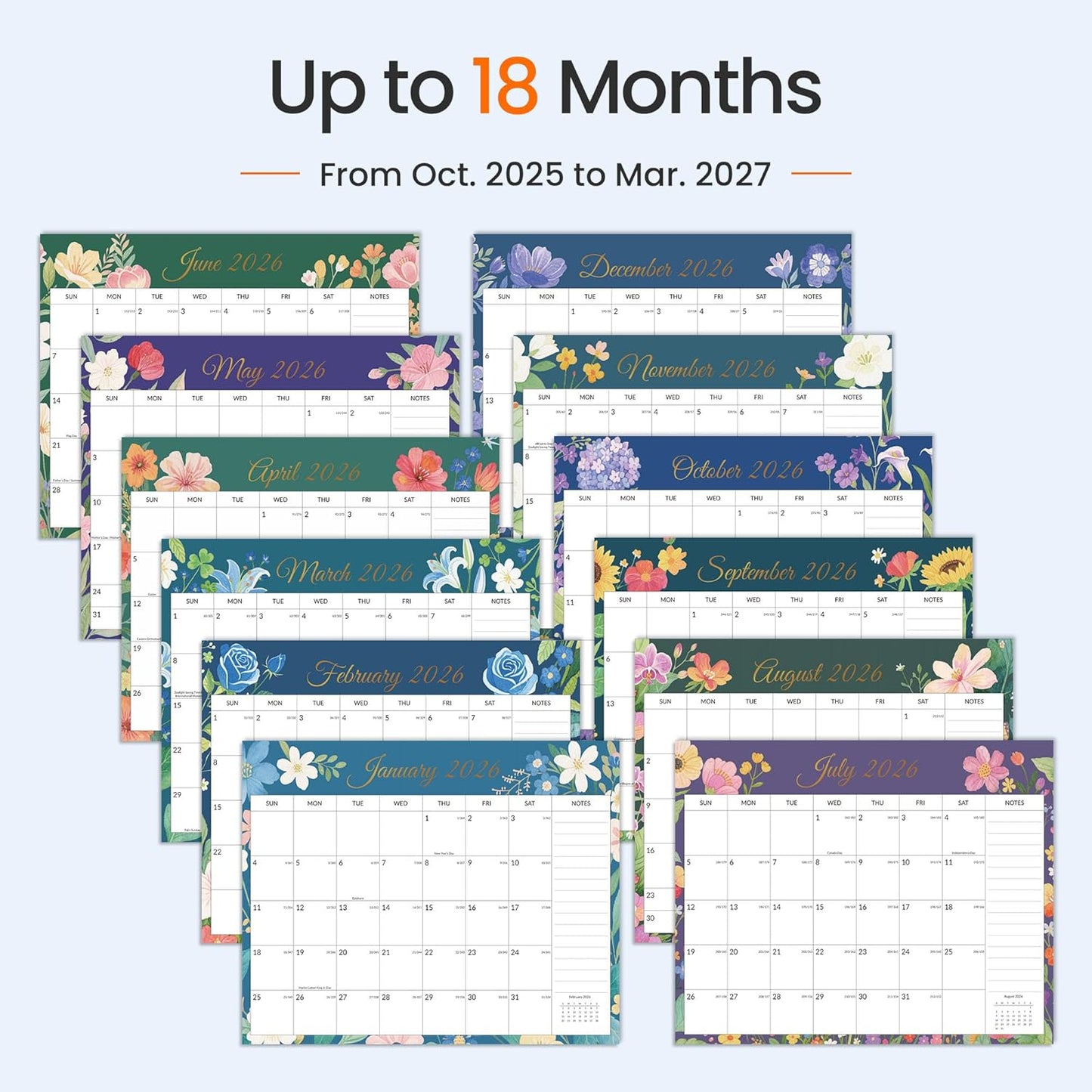 SUNEE Large Desk Calendar 2025-2026 22x17 from October 2025 to March 2027, Extra Large Desktop Monthly Calendar Pad 18 Months For Teacher or Family, Desk Top, Floral