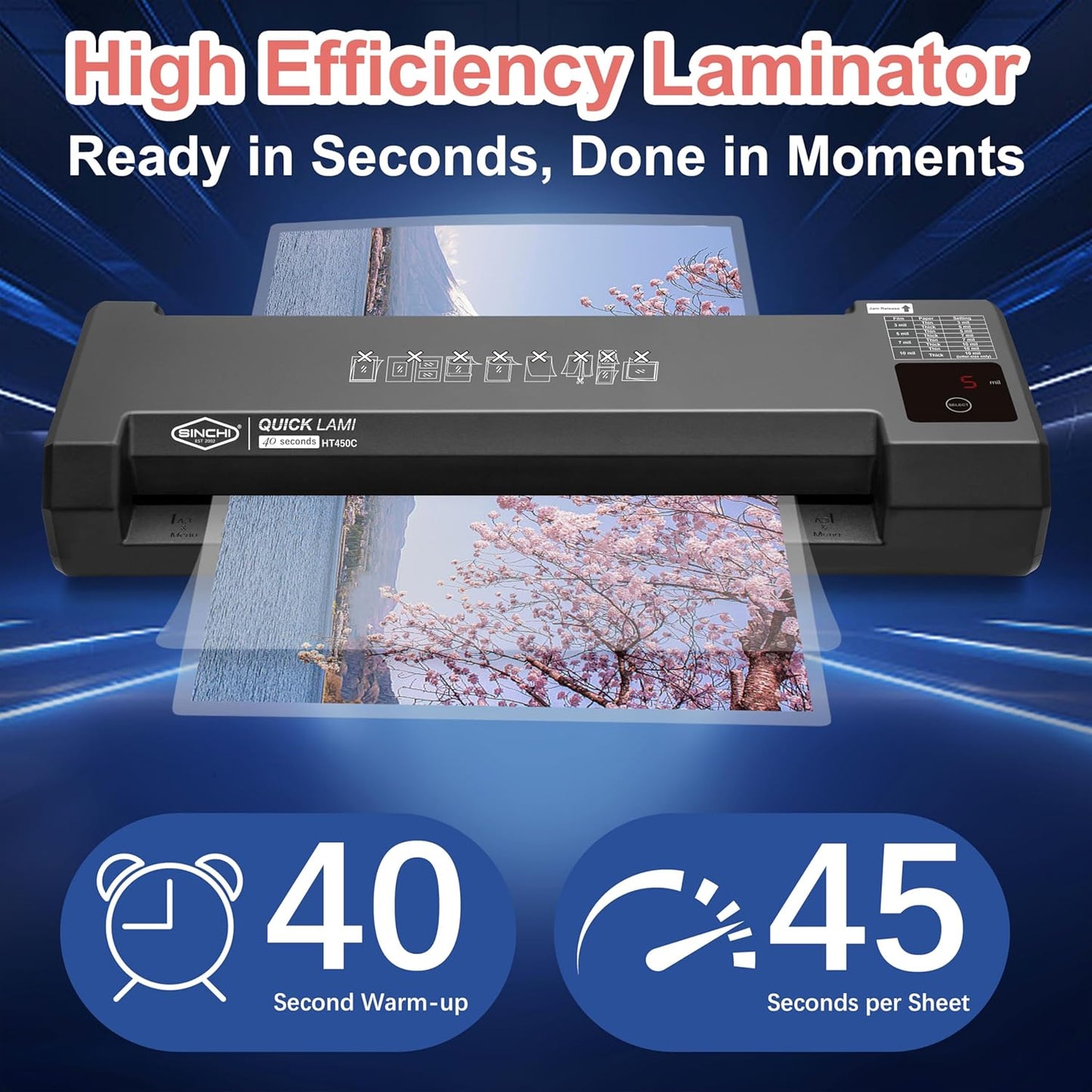 SINCHI 13-Inch Thermal Laminator & Foil Applicator – 4-Roller, 3 to 10 Mil, 40s Warm-Up, 43s/Page, LED Touch Panel, Jam Release, Auto Shut-Off, 10 Sheets Included, For Office, School, Home Use