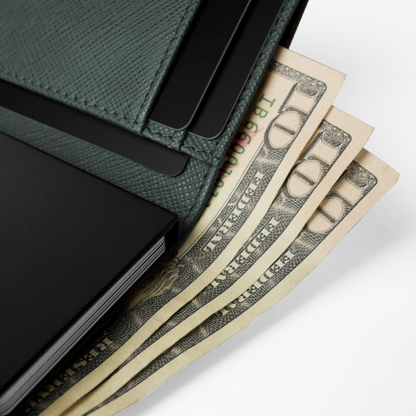 Trifold Genuine Leather Wallet/Smart Card Holder / W5 (Green Saffiano)