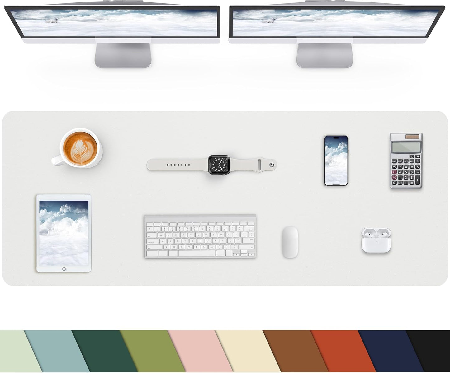 Extra Large Desk pad, Leather Desk Pad Protector,Office Desk Mat,Mouse Pad, Non-Slip Desk Blotter, Laptop Desk Pad, Waterproof Desk Writing Pad for Office&Home (Ivory White, 55" x 17")