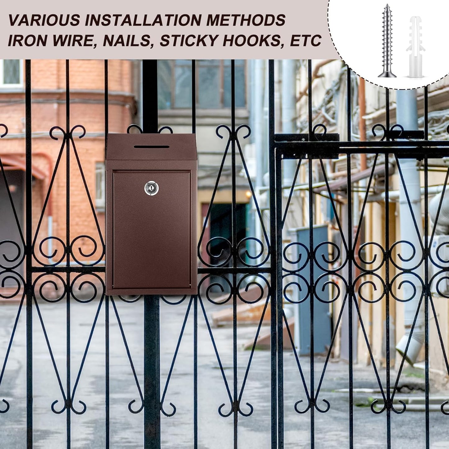 Metal Donation Cash Box Collection Safe Suggestion Box with Lock Wall Mounted Mailbox Delivery Ballot Container for Home Office Outdoor Door