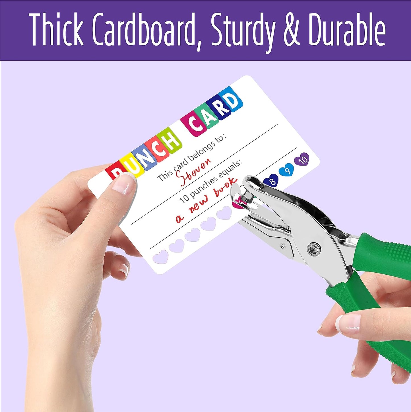 200 PCS Punch Cards, Incentive Card with Handheld Puncher Kit Heart Shaped Incentive Loyalty Reward Cards Boost Creativity & Skills Development for Business, Classroom, Students Behavior, 3.5” x 2”