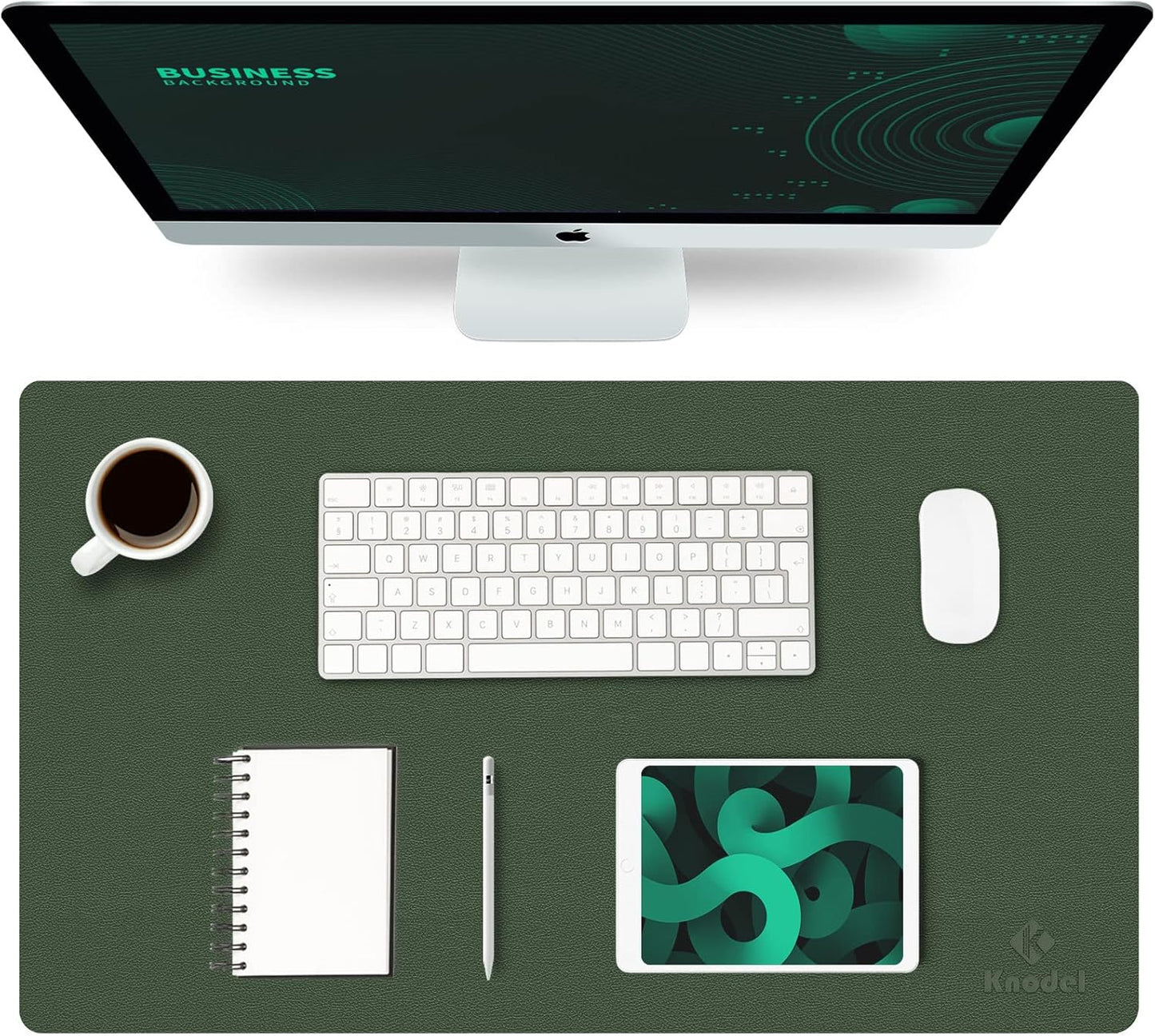 K KNODEL Small Office Leather Desk Mat, Mouse and Keyboard Pad, Computer and Laptop Mat, Desktop Protector and Cover, Writing Pad and Blotter (23.6"x13.8", Dark Green)