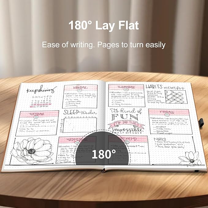 AHGXG Bullet Dotted Journal - Dot Grid Notebook Journal, 120 GSM Thick Acid-Free Paper, Large B5 Dotted Notebook 96 Pages, Leather Softcover, Inner Pocket, Journal Stencil, 7.6'' X 10'' - Black