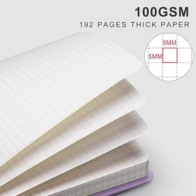 EMSHOI Graph Paper Notebook, 8.5" x 11" Hardcover Leather Journal for Women Men, 192 Pages 100 GSM Grid Paper A4 Large Journals for Writing, Graph Notebook for Work, Graphing, Engineering, Purple