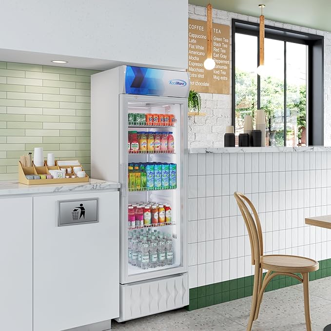 KoolMore KM-MDR-9CPWH 22 in. One-Door Commercial Merchandiser Refrigerator in White, 9 cu. ft. ETL Listed for Safety and Sanitation