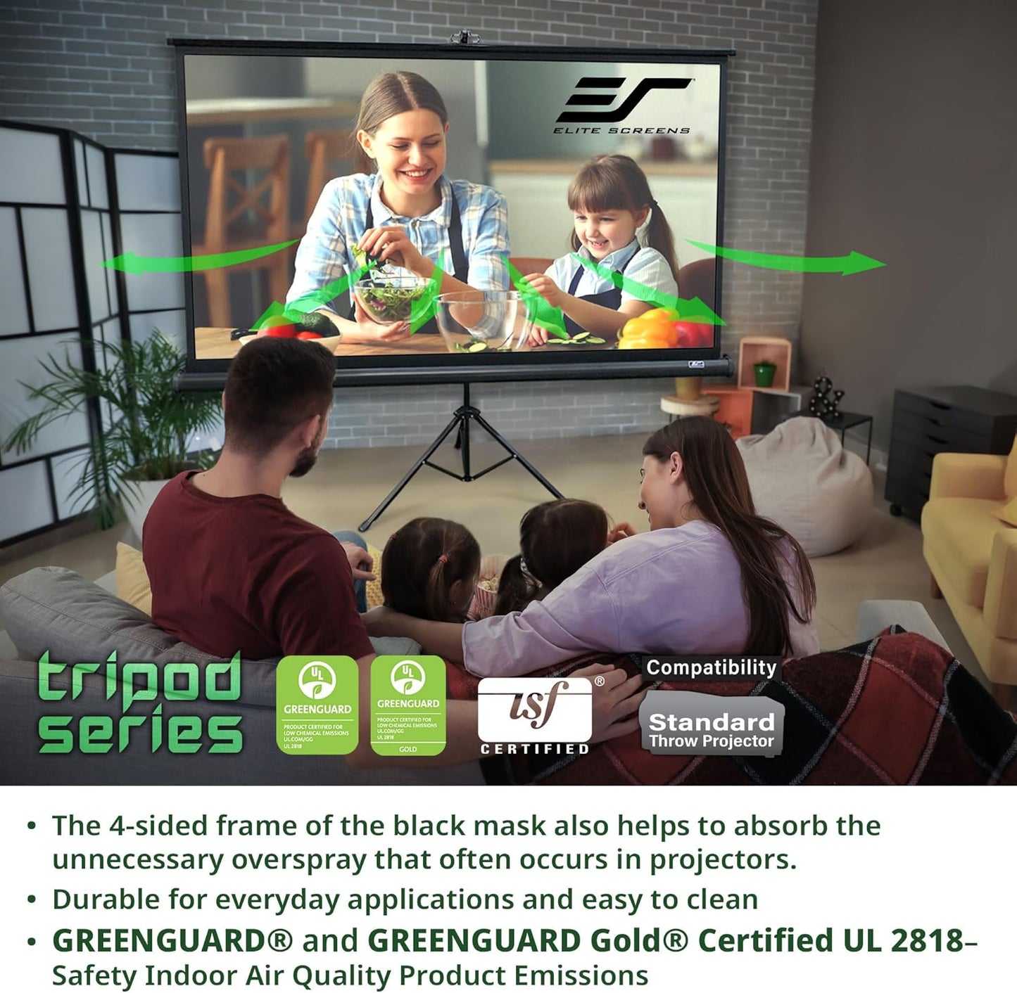 Elite Screens Tripod Series, 72-INCH 16:9, Indoor Outdoor Projector Screen, 8K / 4K Ultra HD 3D Ready, 2-Year Warranty, T72UWH