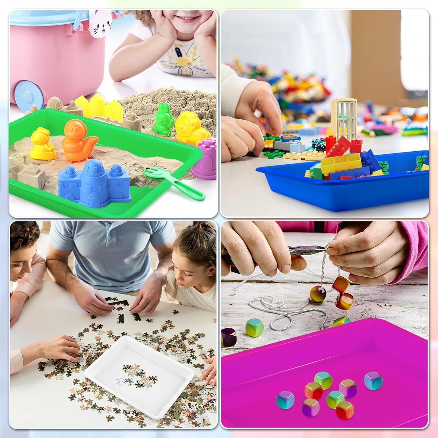 Bercoor 16 PCS Plastic Art Trays for Classroom, Colorful Activity Crafts Tray Serving Tray Organizer Tray for Kids School DIY Projects, Painting, Jewelry, Beads, Home Organizing Supply