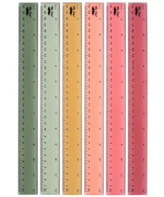 Mr. Pen- Ruler, 12 inch Ruler, 6 Pack, Vintage Colors, Clear Rulers 12 Inch, Rulers for School, Back to School Supplies
