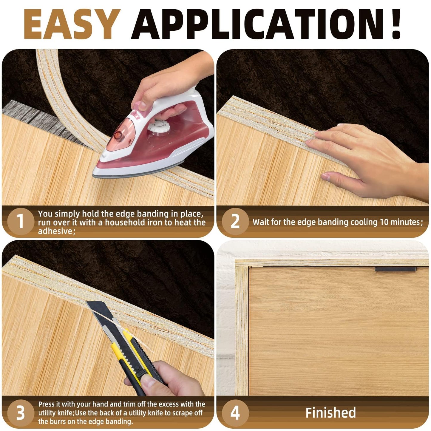 GSCIT Club Oak Edge Banding, 3/4 inch x 250ft roll of Veneer Plywood Edge Banding Preglued Flexible, Wood Tape Banding for Cabinet Repair