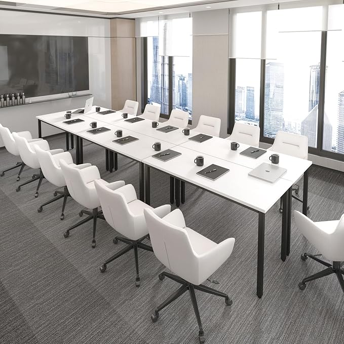 Bonzy Home Conference Tables 12ft Office Computer Desk for Meeting Room Study Writing Printer Table Save Space Design for 14 People 6PCS 141.6"x47.2"x29.5", White