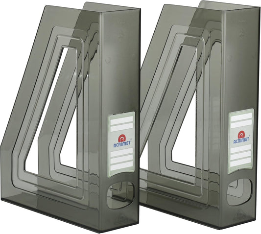 Acrimet Magazine File Holder, Durable Rack, Space-Saving Organizer (Plastic) (Smoke Color) (2 pack)