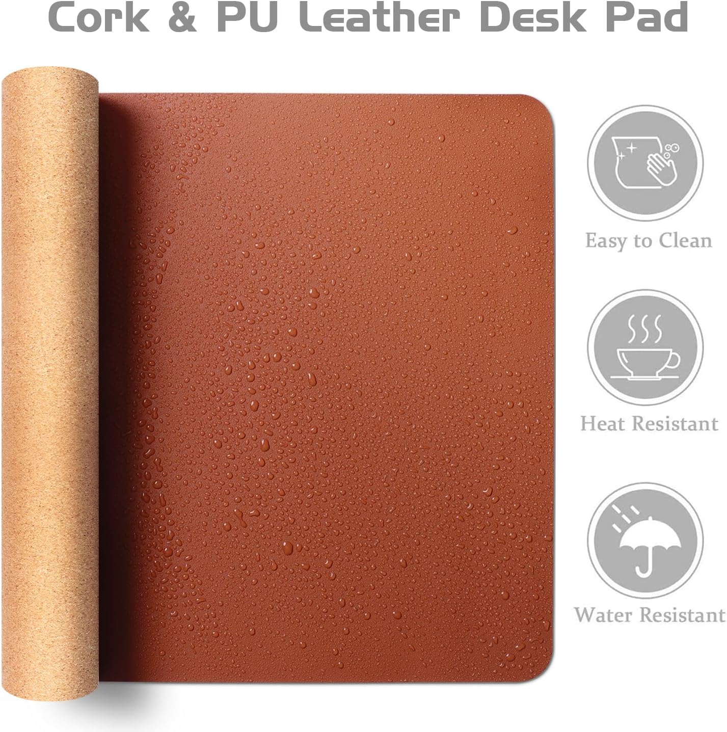 Aothia Dual-Sided Desk Mat - Leather & Cork Desk Protector, Large Mouse Pad & Writing Pad for Office/Home, Maple Brown (37.8"x17")