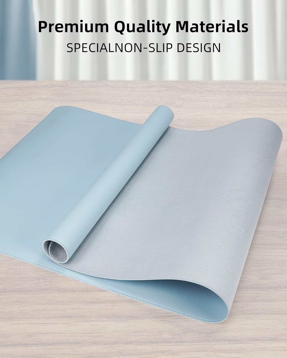 Leather Desk Pad Protector, Mouse Pad, Office Desk Mat, Non-Slip PU Leather Desk Blotter, Laptop Desk Pad, Waterproof Desk Writing Pad for Office and Home (Light Blue, 31.5" x 15.7")