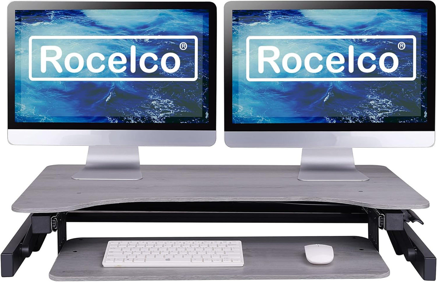 Rocelco 37.5" Deluxe Height Adjustable Standing Desk Converter - Quick Sit Stand Up Dual Monitor Riser - Gas Spring Assist Computer Workstation - Large Retractable Keyboard Tray - Gray (R DADRG)