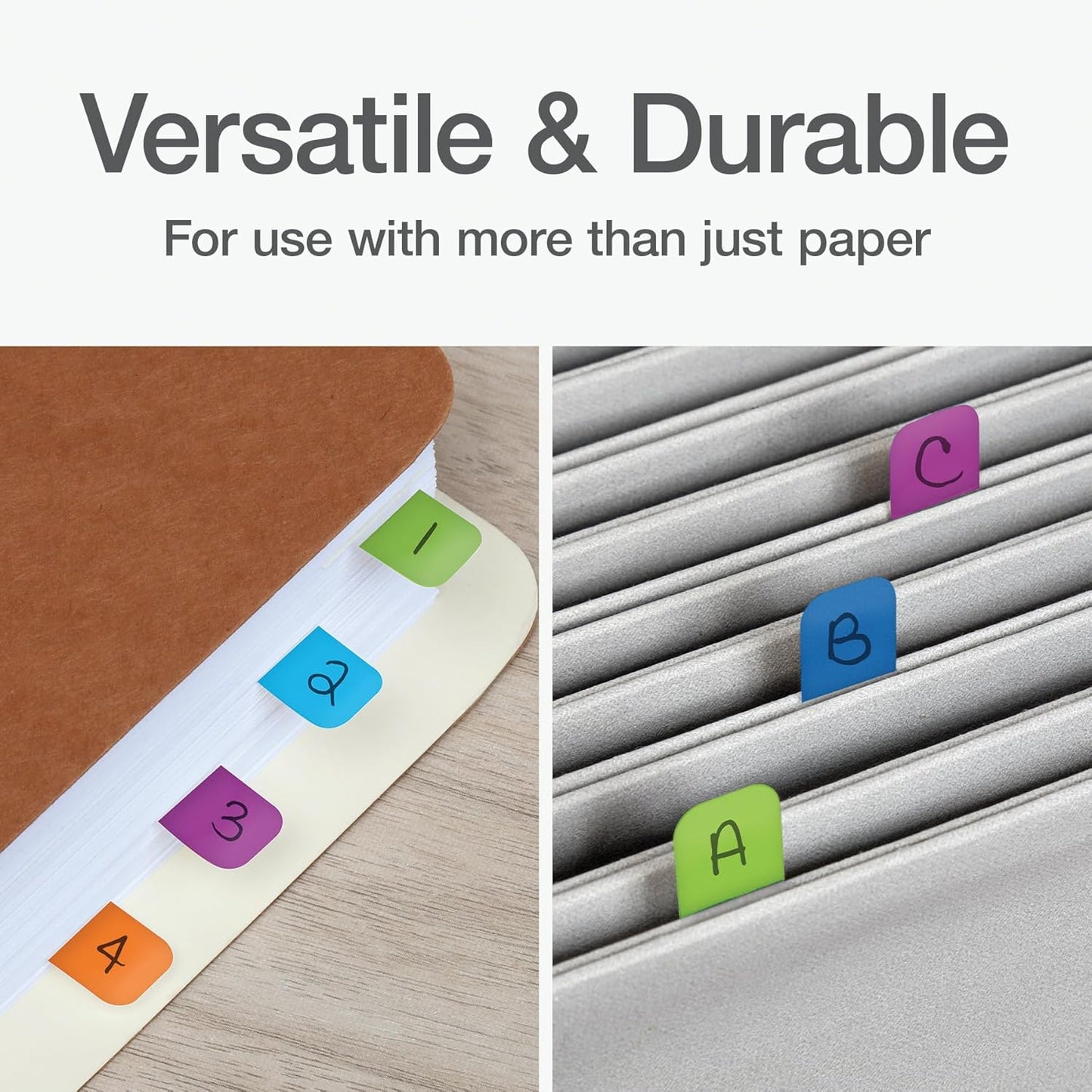 Redi-Tag Write-On Tabs, Permanent Adhesive Index Tabs, Tropical Colors: Purple, Green, Blue, Dark Blue, Orange, 1" x 7/16", 390 Pack (1009305)