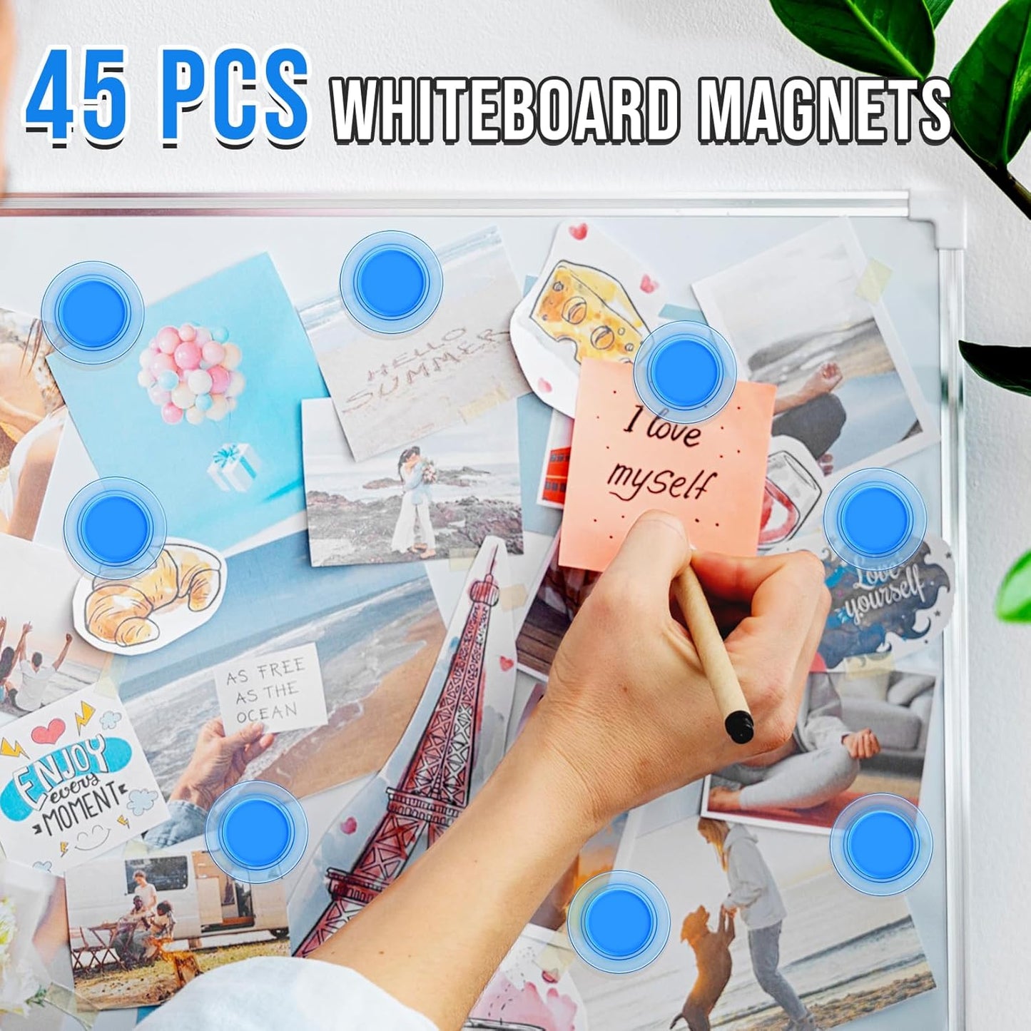 VNDUEEY 45 Pcs Round Whiteboard Magnets, Fridge Magnets, Dry Board Magnet Fridge Decorative, Small Magnet Teacher Supplies for School, Home, Office(Blue, 3cm/1.18in)