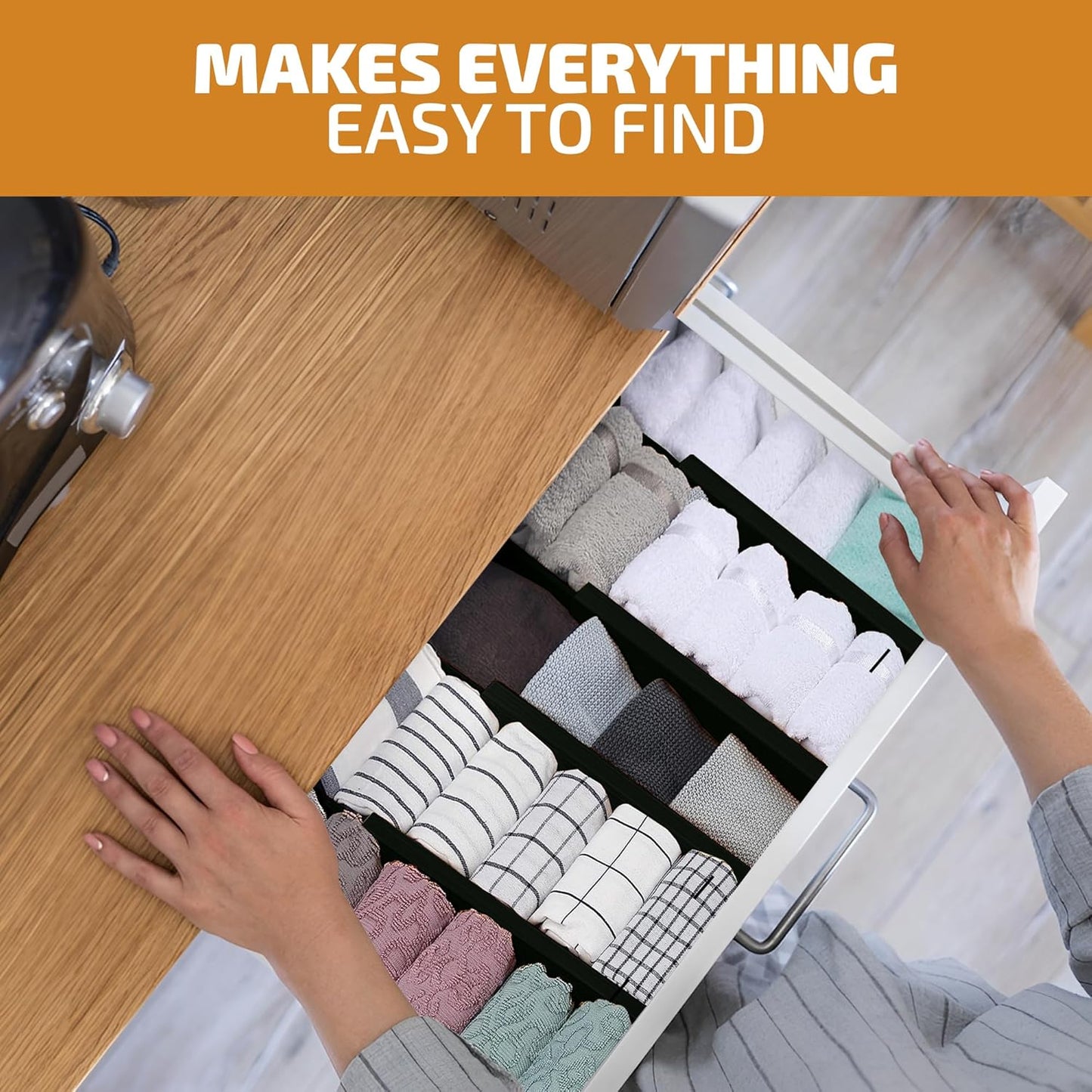 Bambüsi 4 Pack Drawer Divider - Bamboo 2.6" High, 12.5-17" Adjustable Drawer Organizers for Clothes, Expandable Dresser Separators in Bedroom/Bathroom/Kitchen/Office Organization and Storage (Black)