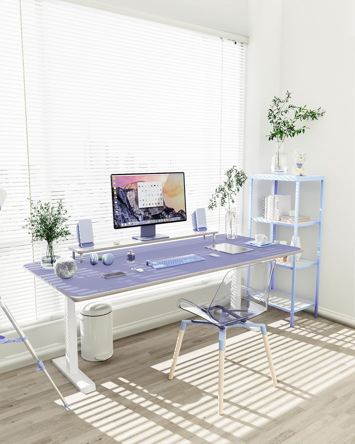 YSAGi Non-Slip Leather Desk Pad XL Size, Waterproof Laptop Computer Desk Keyboard Mat, Table Protector Blotter Mat, Large Mouse Pad for Office/Work/Home/Decor(Lavender, 47.2" x 23.6")-No Band