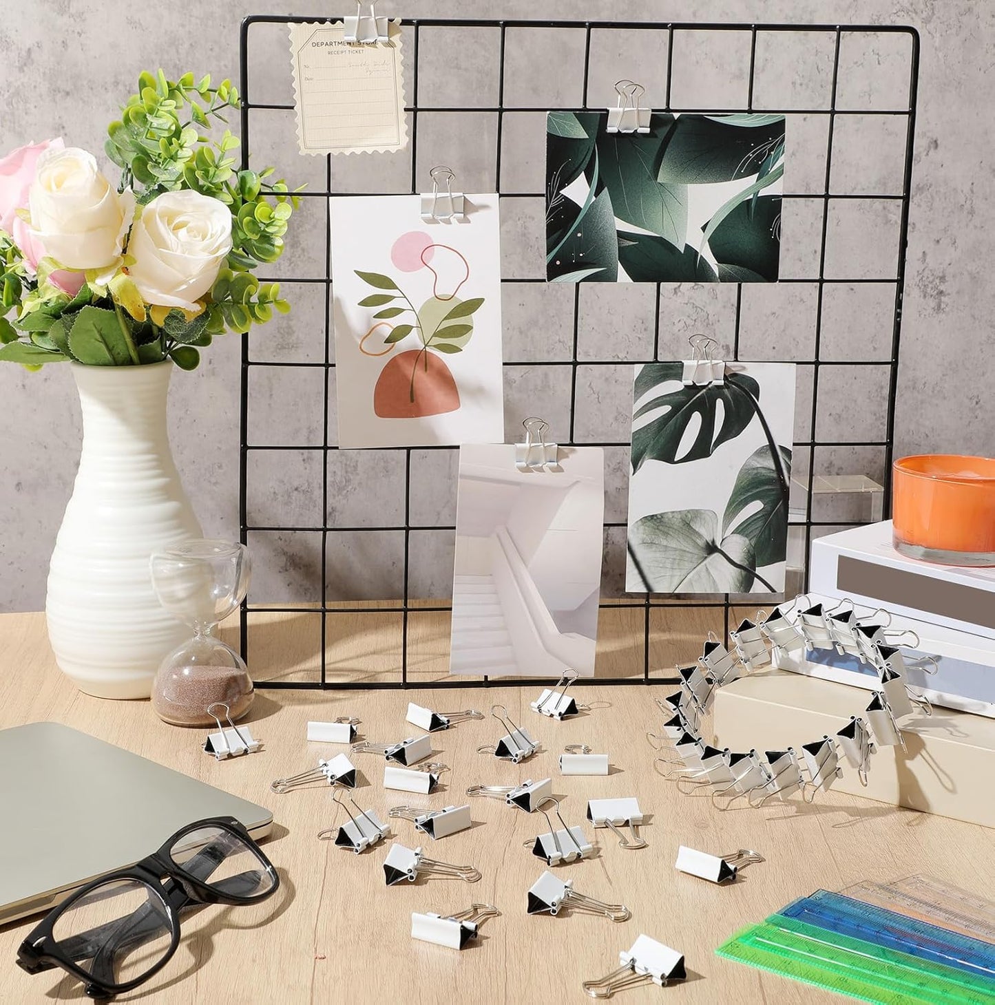 Jetec 100 Pack 1in/25mm White Metal Binder Clips Bulk Medium Reusable Fold Back Binder Clips Paper Clamps Spring Steel Sturdy for Home School Office Supplies