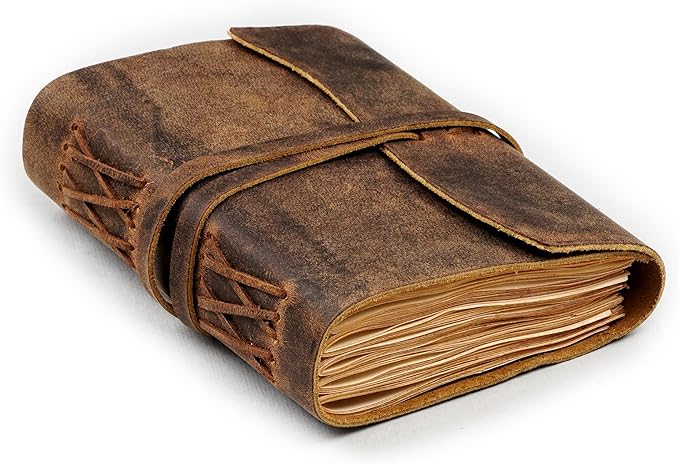 LEATHER VILLAGE Leather Bound Journal - Rustic Brown, 8"X6", 220 Pages - Vintage Blank Paper Diary for Writing, Drawing, Sketchbook, and Travel Notebook - Ideal for Women and Men