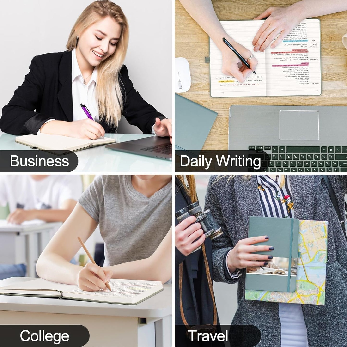 EMSHOI Notebook College Ruled - 256 Numbered Pages, 120 Gsm Thick Paper, A5 Hardcover Leather Lined Journal for Men & Women Work School Journaling Writing Diary 5.7" X 8.3"(Green)