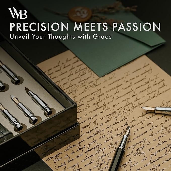 Wordsworth & Black Calligraphy Pen Gift Set, Includes Bottle, 6 Cartridges, Refill Converter, 6 Replacement Nibs, Premium Package, Journaling, Smooth Writing Pens [Red Chrome]