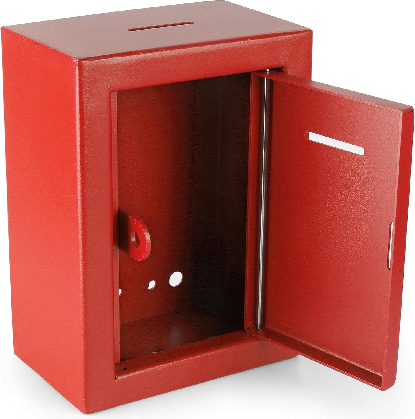 Secure Metal Charity Collection Box - Steel, Drop Box with Slot, Easy Wall Mount, 8.5x6.5x4", "Red