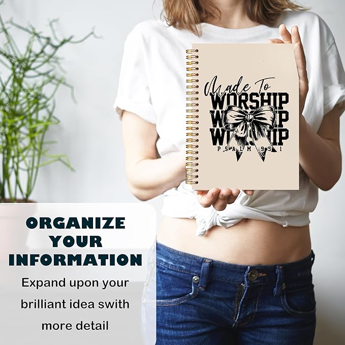 BearCake Christian Coquette Bow Notebook Journal, Made to Worship Prayer Journal for Women, Preppy Christian Gifts for Women, Bible Journaling Neutral Hardcover Spiral Notebook 5.5x8.3