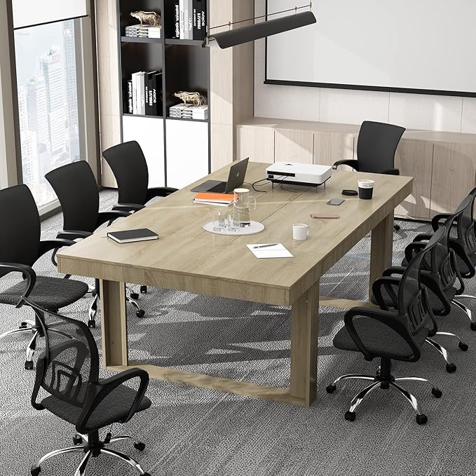 ECACAD 7FT Conference Table for 6-8 People, Large Rectangular Meeting Table, Modern Seminar Table for Office Meeting Conference Room, Brown (86.6”L x 47.2”W x 29.4”H)