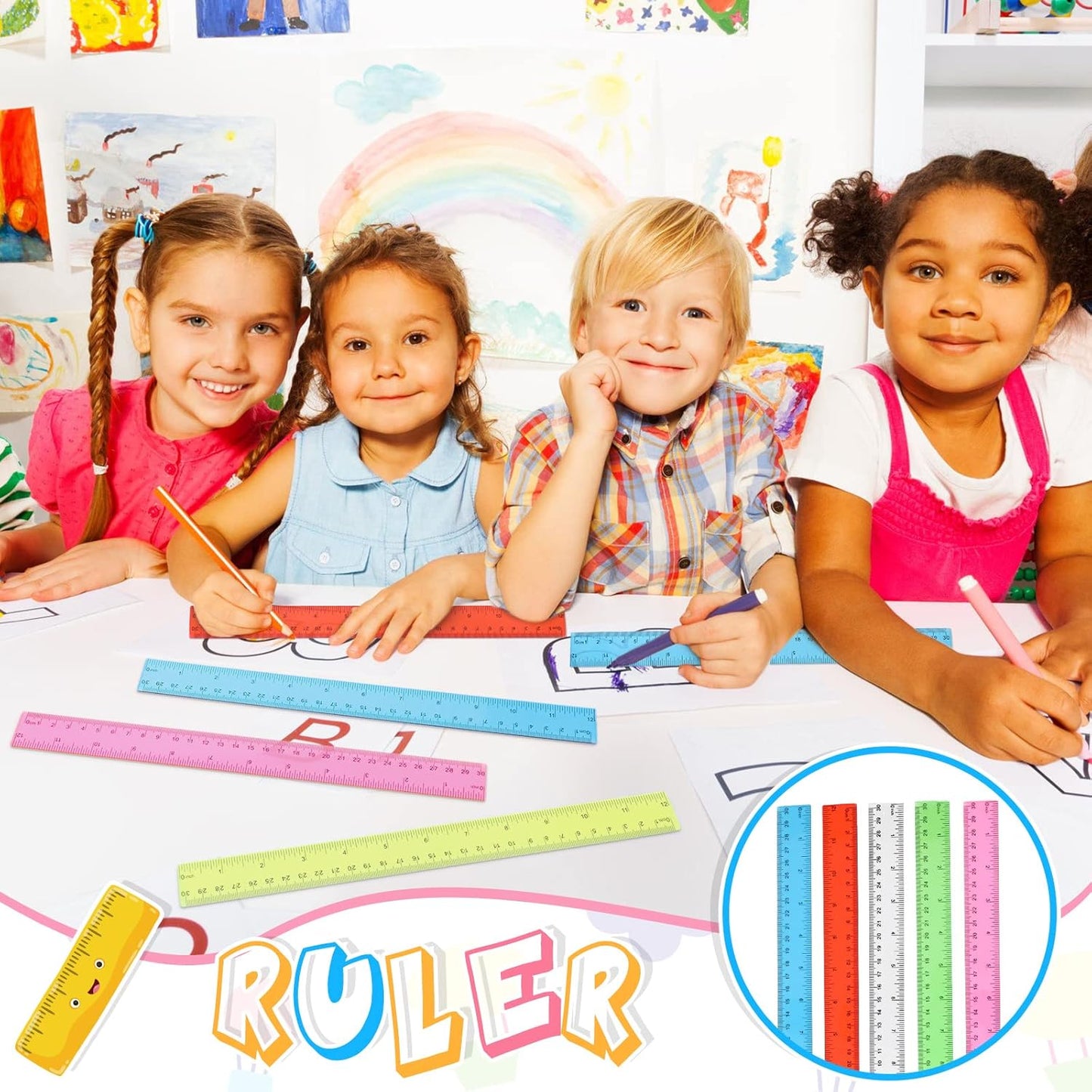 90 Pack Color Transparent Ruler Bulk 12 Inch Clear Plastic Rulers Kids Ruler with Centimeters and Inches Straight Measuring Drafting Tools for Classroom School Students Families Education