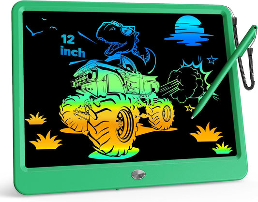 KOKODI 12 Inch LCD Writing Tablet with Anti-Lost Stylus Erasable Doodle Board Colorful Toddler Drawing Pad Car Travel School Games Toys for 3 4 5 6 7 8 Kids Birthday Gift for Girls Boys Adults Green