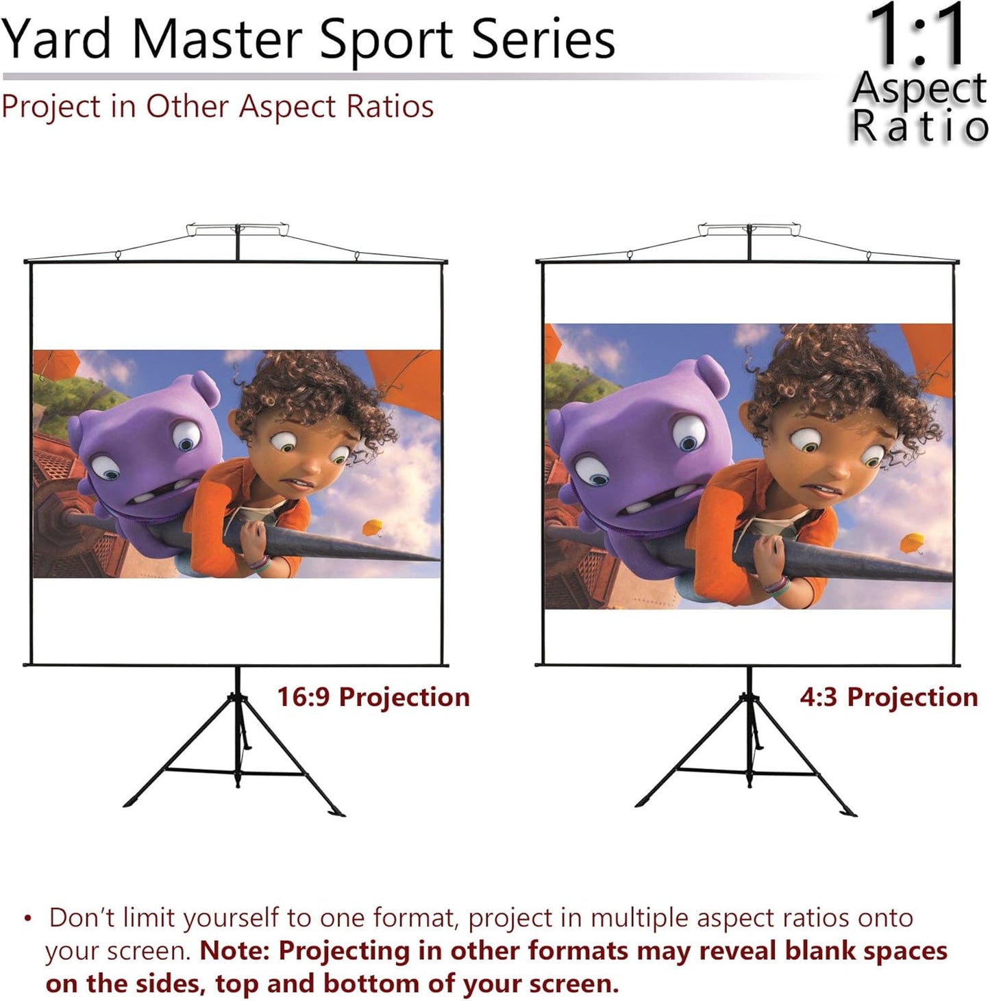Elite Screens Yard Master Sport 96″ Portable Projector Screen, Dual Tripod/Wall Hanging 2-in-1, 1:1, MaxWhite Gain 1.1, Indoor/Outdoor with Carry Bag