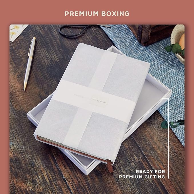 BEECHMORE BOOKS Lined Journal Notebook, 5.8 x 8.3 inch, A5 160 Lined Pages, Hardcover Leather Journals for Women, Men, Writing and Notebooks for Work - 120 GSM Thick Paper, Gifts Box Included