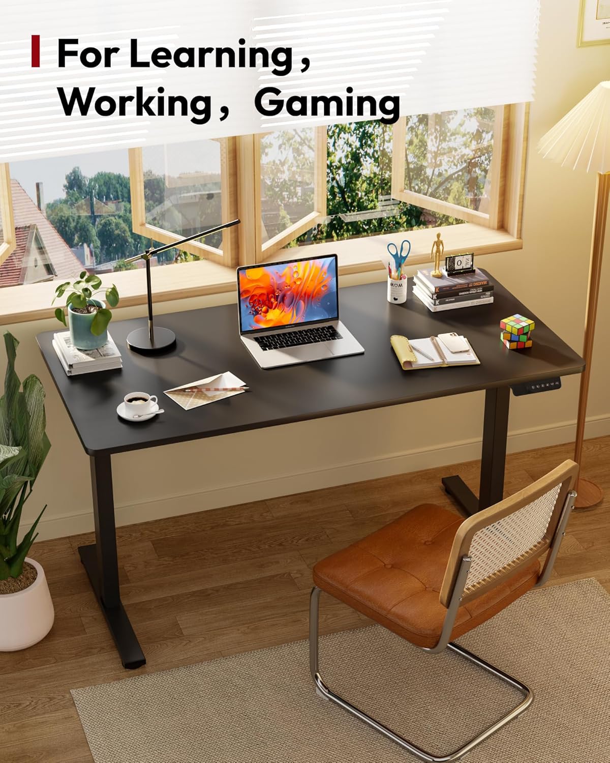 SANODESK Electric Standing Desk 71 x 32 Inches Height Adjustable Stand Up w/6-Button Controller Ergonomic Computer Desk with Splice Board for Home Office, Black Frame + Black Tabletop
