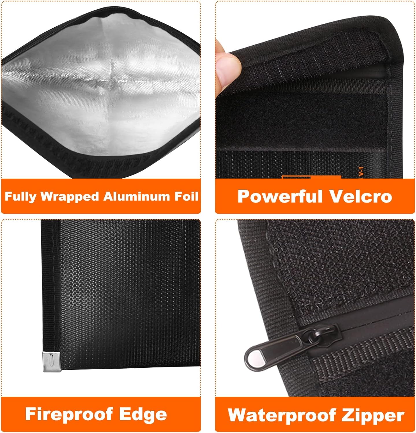Portable Fireproof Money Envelopes for Cash and Document (8x5", Inside/External Size), 2-Pack Fireproof Money Bag with Waterproof Zipper, Large and Small Pouch Set, 3-Layers of Fireproof Material