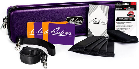 Quiver Time Purple Quiver Card Carrying Case - TCG Cards Deck Box Holder for Trading Cards, MTG Bag Playing Card Case (+Wrist & Shoulder Strap, Dividers, Separators, Corner Pads + 100 Apollo Sleeves)