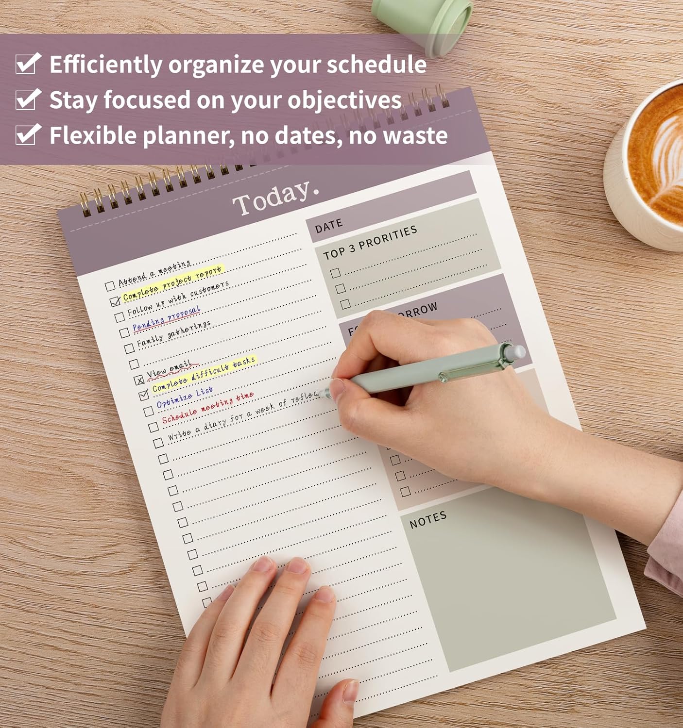 To Do List Notepad, 52 Undated Sheets （8.5"×11"）Duplex-printed Daily Planner For Work Home School Office Desk Accessories Supplies & Goal Setting Tasks- Purple