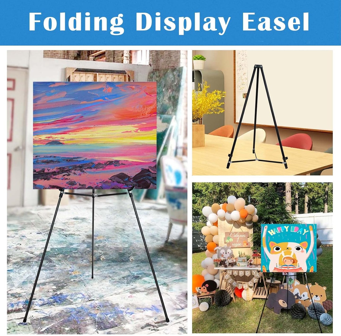 Falling in Art 66" Aluminum Display Easel Stand, Presentation Stand with Adjustable Height for Signs, Posters, and Whiteboards, Black 6 Pack