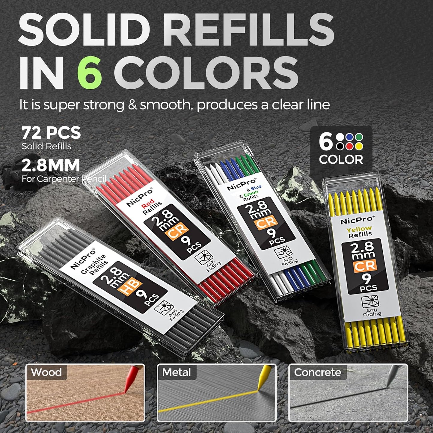 Nicpro 4 Pack CP3000 Carpenter Pencil with Sharpener, Mechanical Pencils Set with 76 Refills, Heavy Duty Construction Pencil, Carpenter Tools for Architect Marking (Red, Black, Yellow, Green)