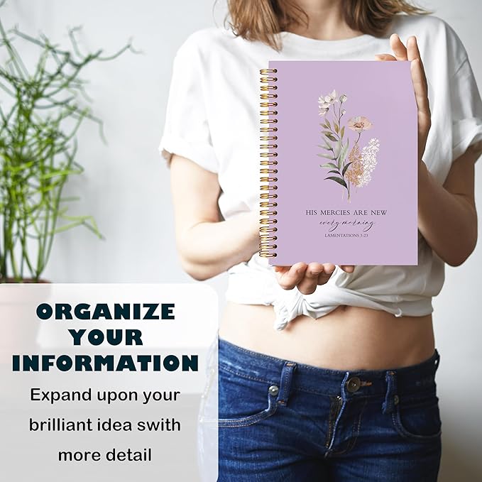 BearCake Purple Bible Christian Journals Floral Notebooks for Women Note Taking,Prayer Journal for Women, His Mercies are New Every Morning,Bible Study Journal for Women 5.5x8.3