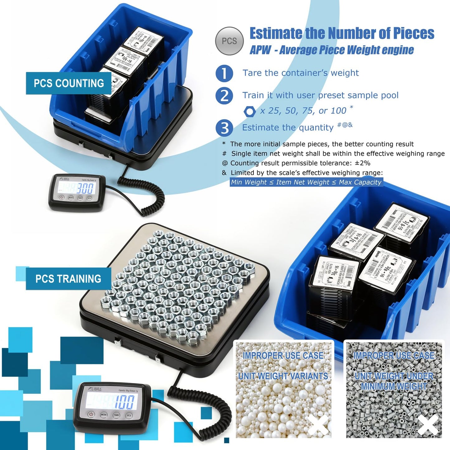 110 lb (50 kg) Digital Postal Scale, Stainless Steel Pan, Backlit Display, Piece Counting, Multiple Units, Capacity: Max 50 kg (110 lb), Min 5 g (0.2 oz), Division 1 g / 0.1 oz