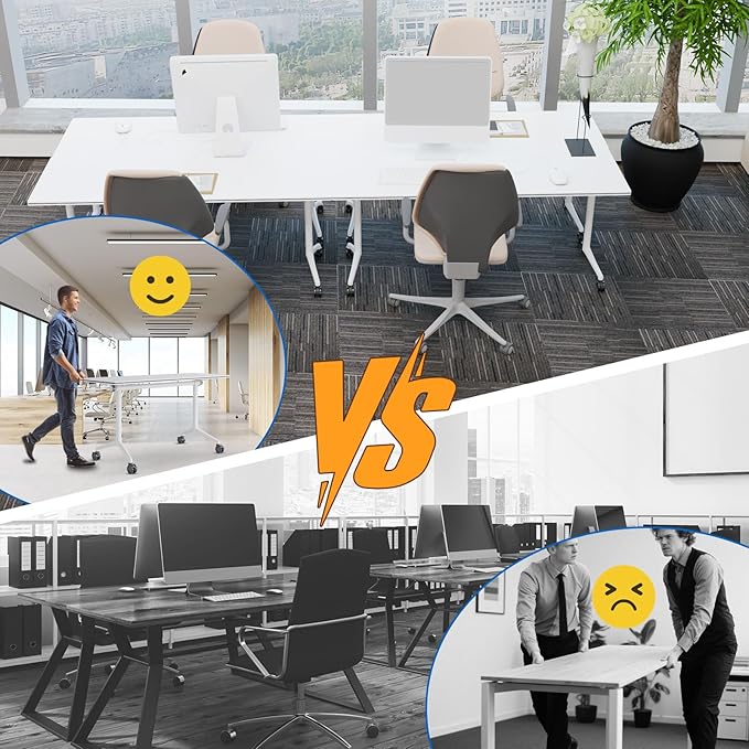 Conference Table, Folding Conference Desk Modern White, Seminar Table with Wheels, 2-10 People for Office, Meeting Break Room (6, 1915, 71IN)