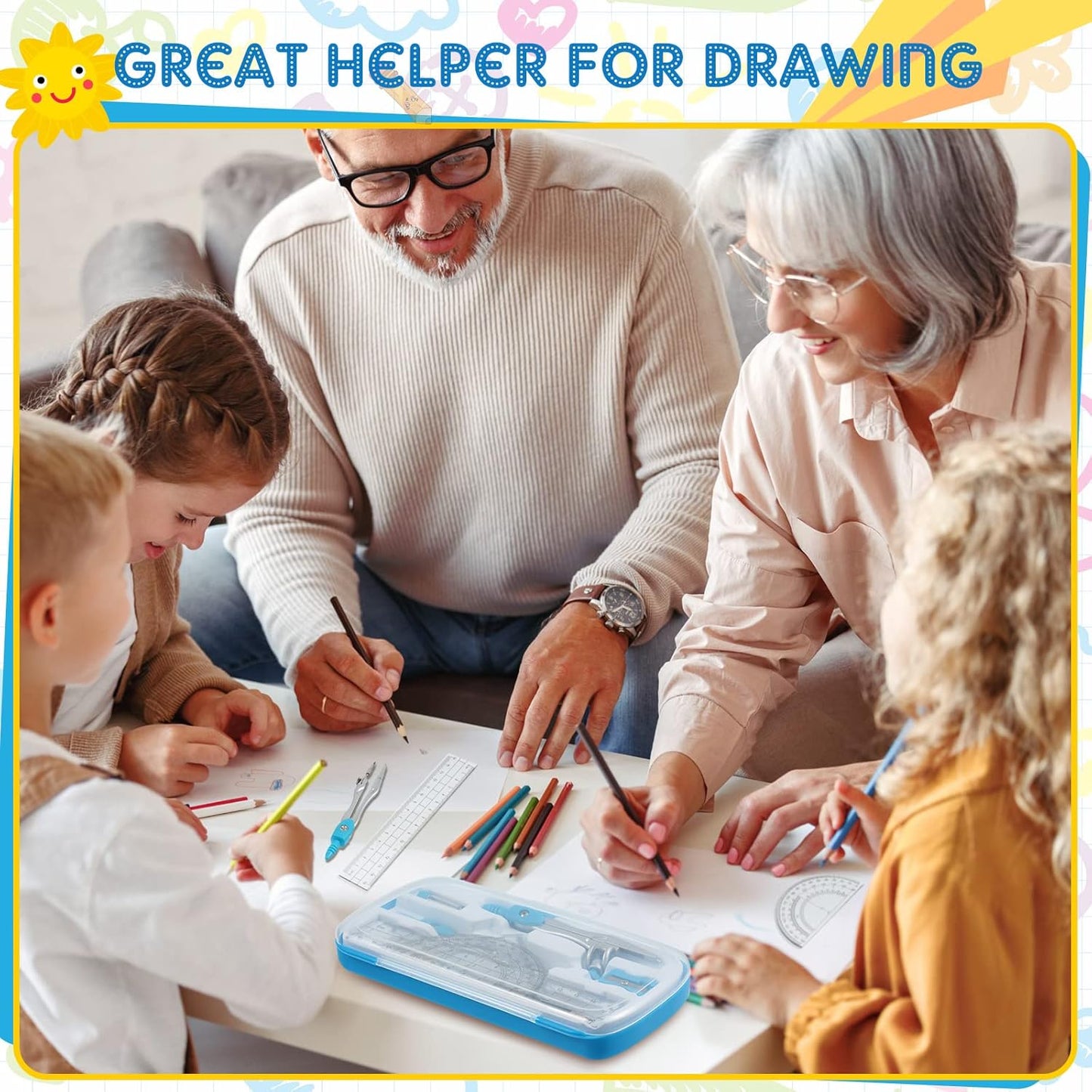 Teling 12 Sets Math Geometry Kit for Students 10 Pcs Compass Geometry Tools Set Includes Rulers Protractor Compass Eraser Pencil Sharpener Lead Refills Pencil (Blue)