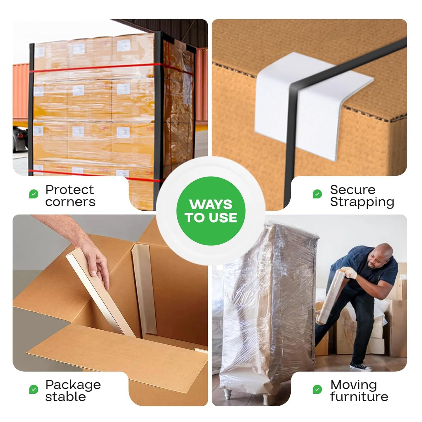 IDL Packaging Cardboard Edge Protector 2" X 2" X 18", Pack of 50 - V-Board Reinforced Cardboard Corners for Shipping - White Kraft Cardboard Corners for Packing - Moving Corner Protectors