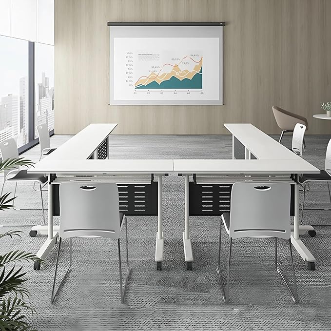 8Pack Conference Room Table, Folding Conference Table for Office Classroom, Mobile Training Tables with Casters Silent Wheels, Large Rectangular Convertible Modular Seminar Tables (L70.9in)