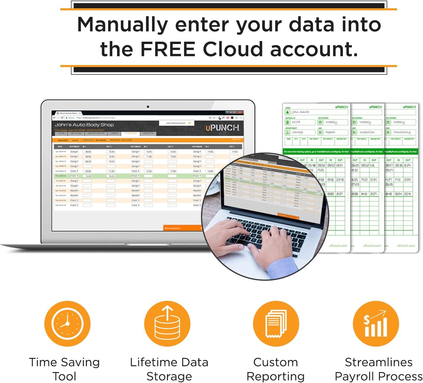 uPunch HN1500 Starter Time Clock Bundle for Small Business: Employee Punch Clock System with 100 Time Cards, Card Rack, and Ribbon