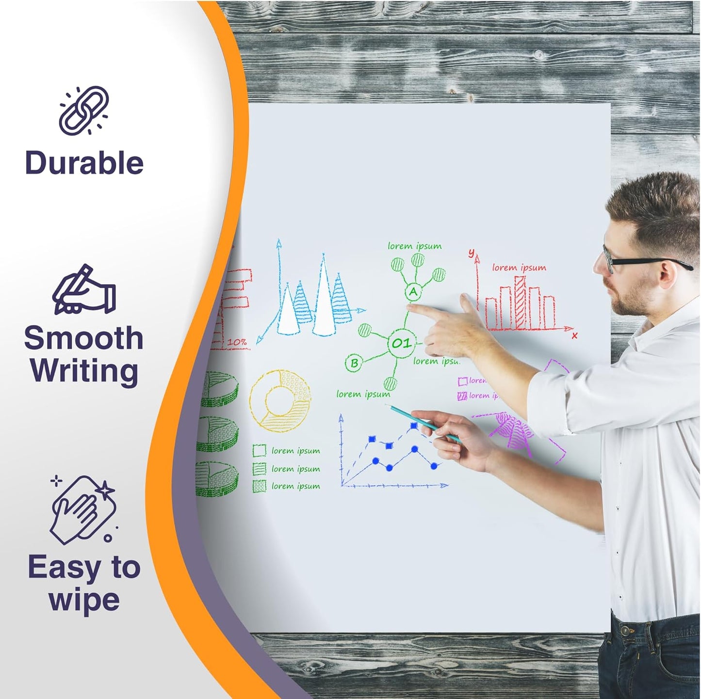 Large Magnetic Whiteboard for Wall - 100" x 48" Adhesive Backing & NO Ghosting Dry Erase Board White Board Sheet for Conference Room Office Home Include Starter Kit