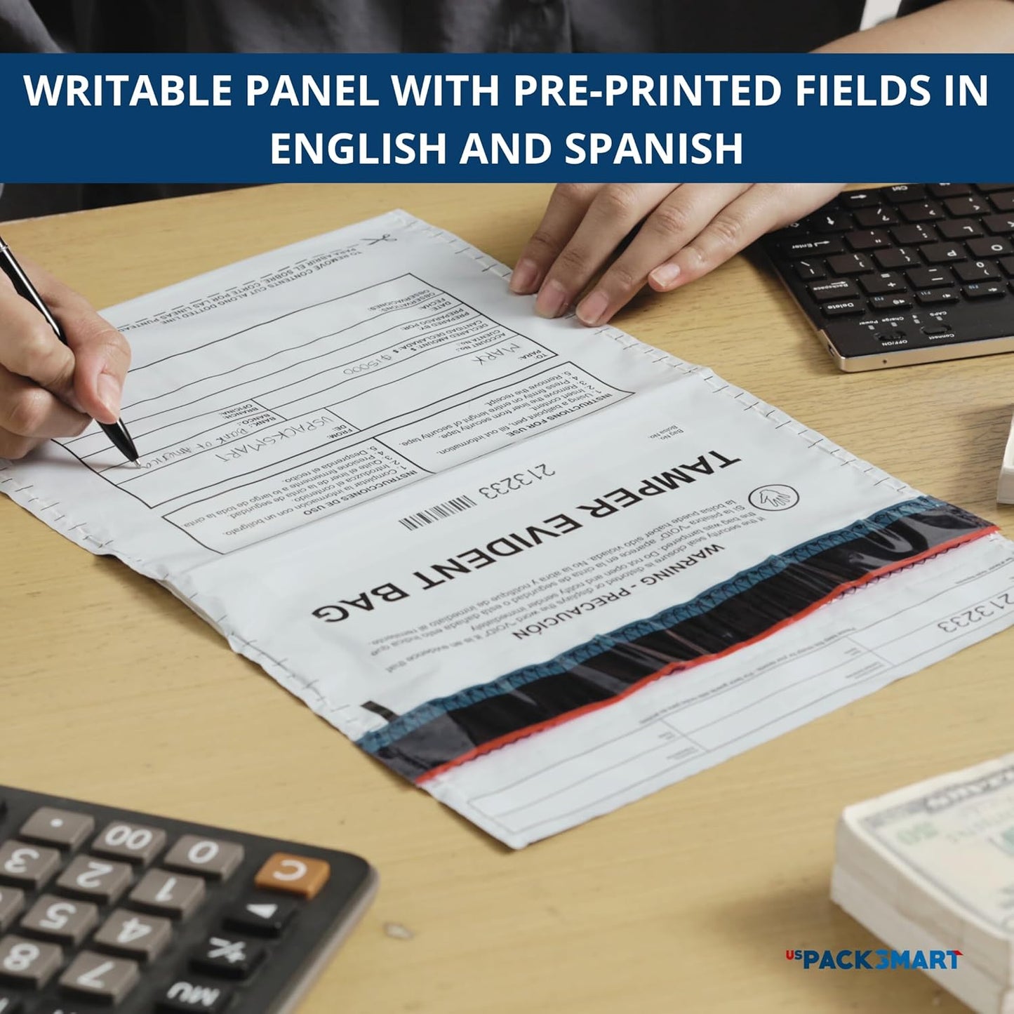 10"x13" Opaque Plastic Deposit Bags with Security Tape Tamper Evident - Secure Bank Deposits, Cash Handling, & Currency Transport | Self-Sealing Tape with Hidden Graphics | 100-Pack